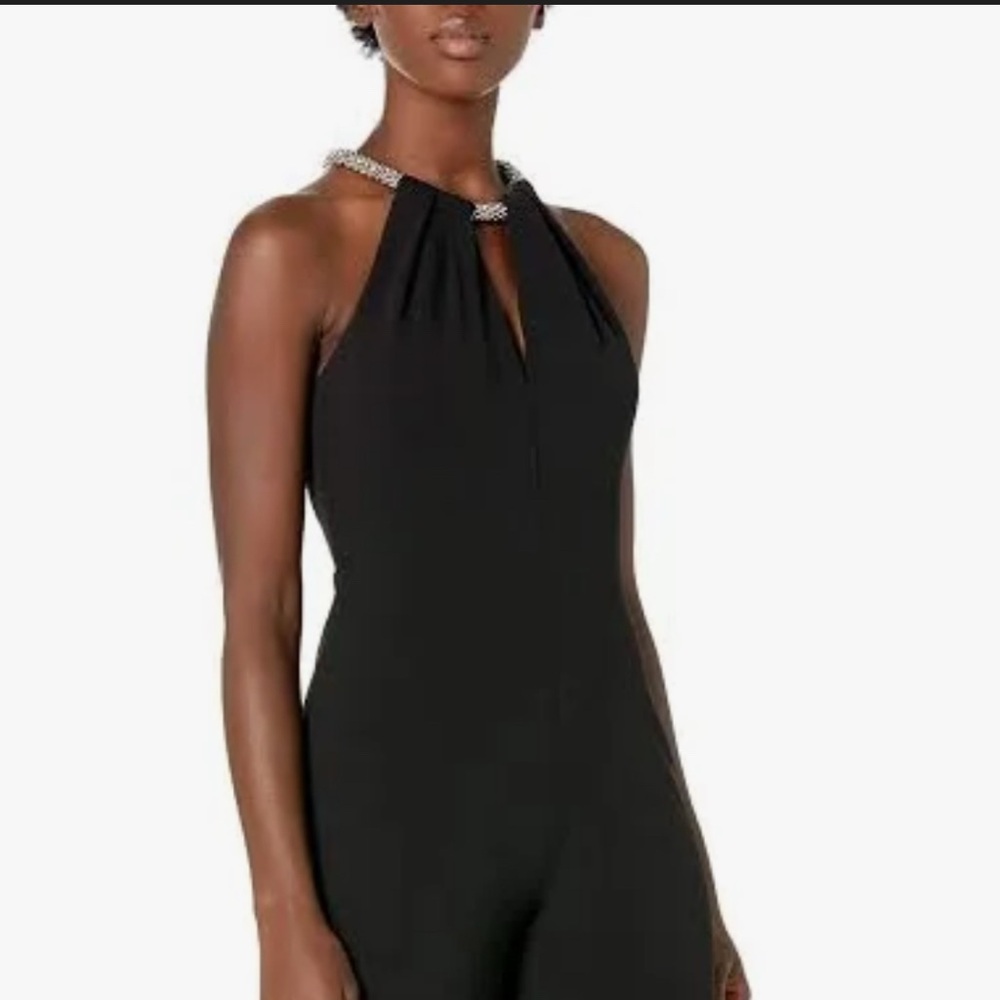 Calvin Klein Black Sleeveless Jumpsuit keyhole neck with gold hardware sz 8